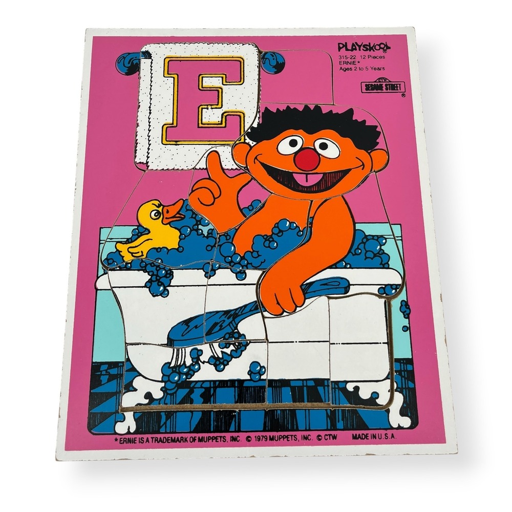 Vintage 1979 Playskool Sesame Street Ernie Wood Tray Puzzle 12 Piece Toy 31522
